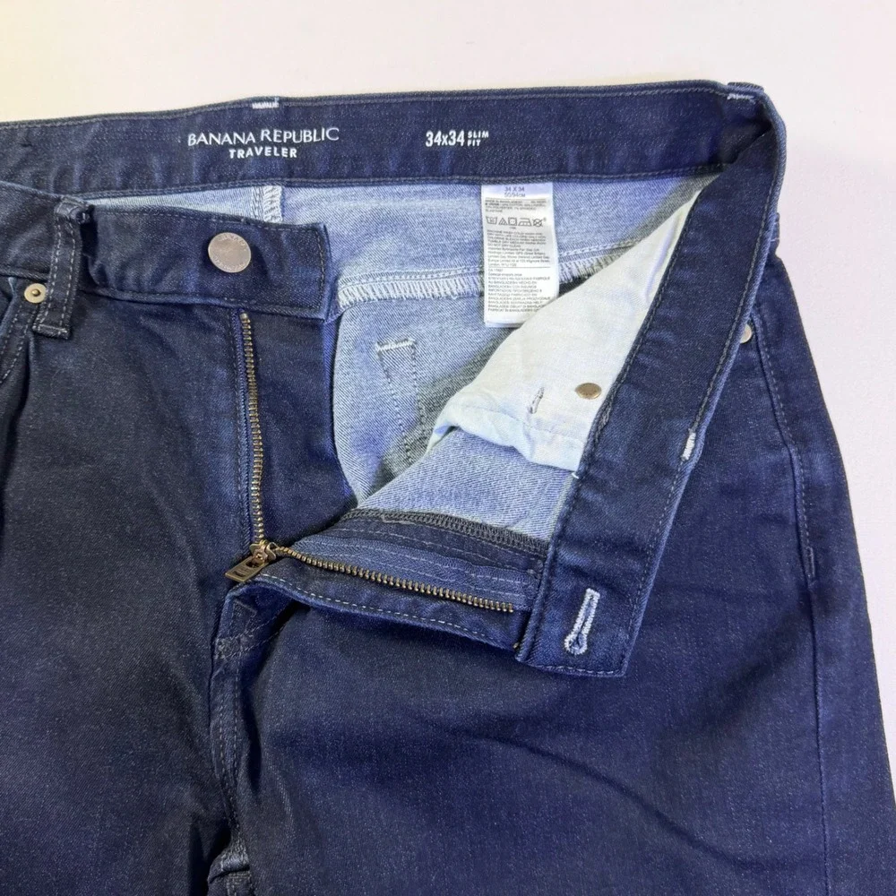 Banana Republic Traveler Slim Fit Jeans Mens 34x34 Dark‎ Wash Indigo Denim Pants